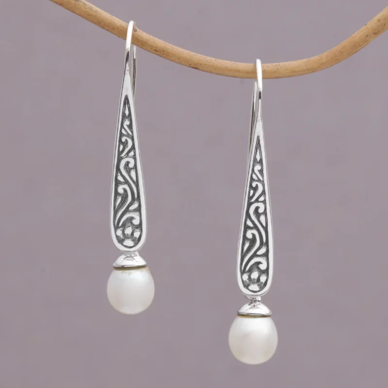 Rising Swirls Pearl & Sterling Silver Drop Earrings