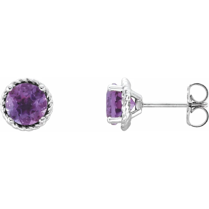 Round Amethyst Rope Halo Earrings