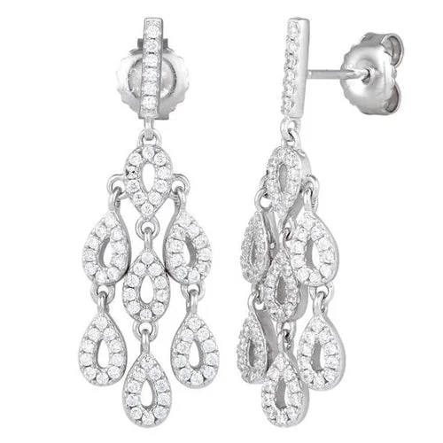 Sterling Silver Chandelier Drop CZ Dangle Earrings