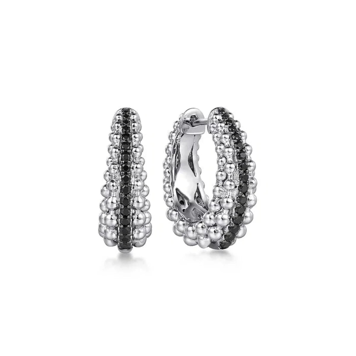 SS 0.95ctw Black Spinel Beaded Hoop Earrings