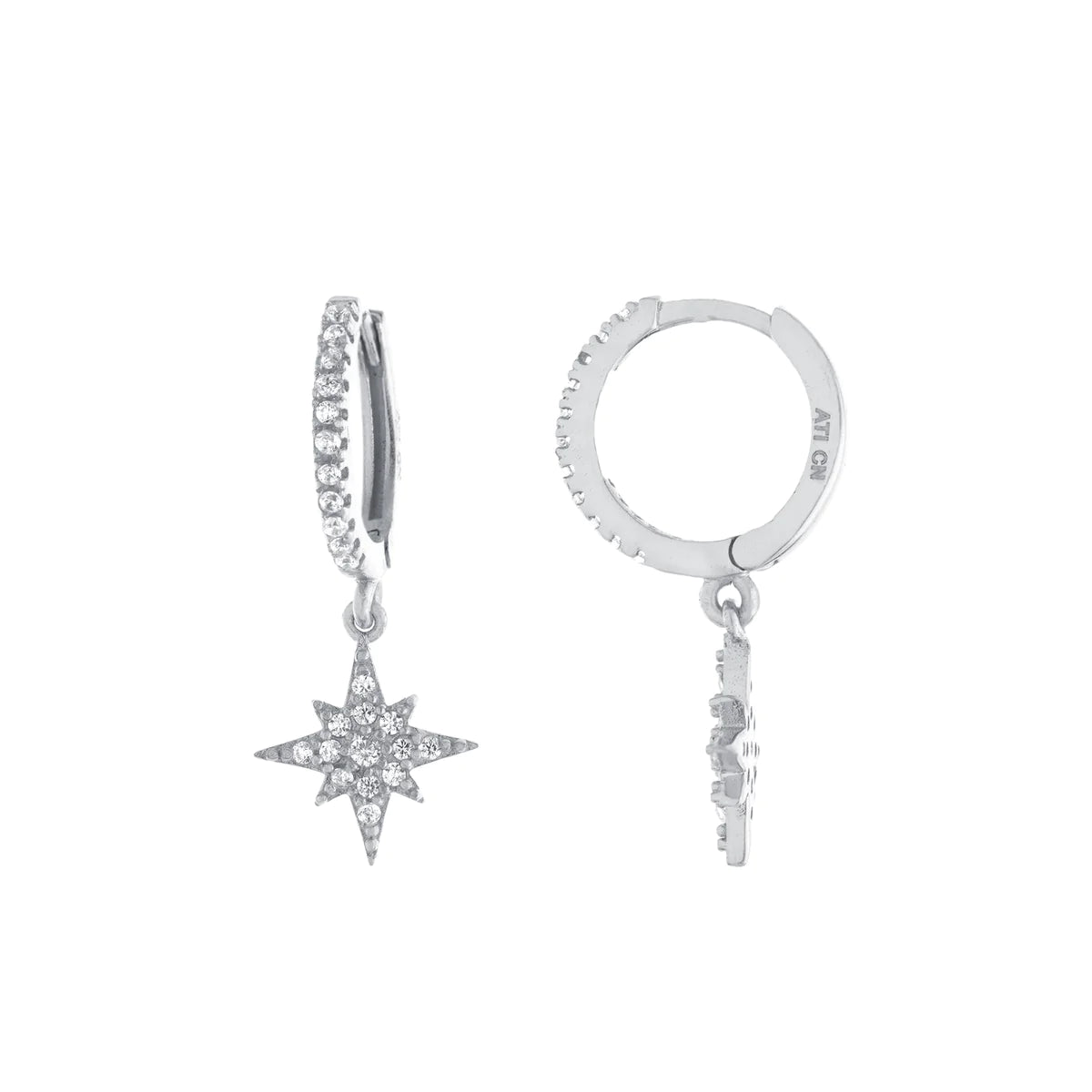 SS 11mm Dangle Star CZ Hoop Earrings