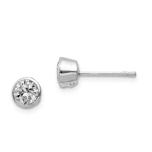 Sterling Silver 5mm Bezel Set White CZ Earring Studs