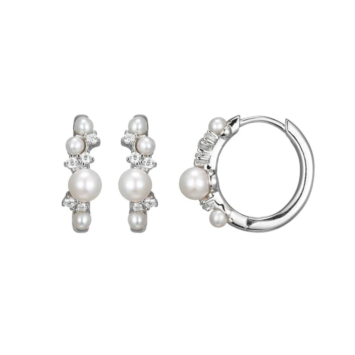 SS CZ and Pearl Cluster Hoop Earrings