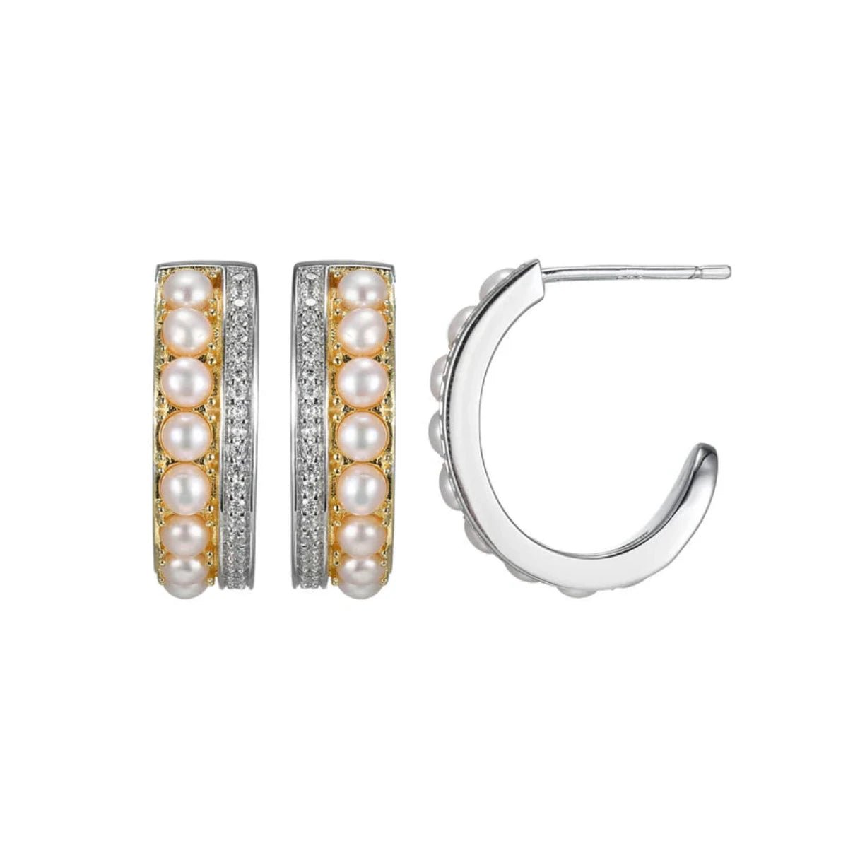 SS CZ and Pearl Hoop Earrings