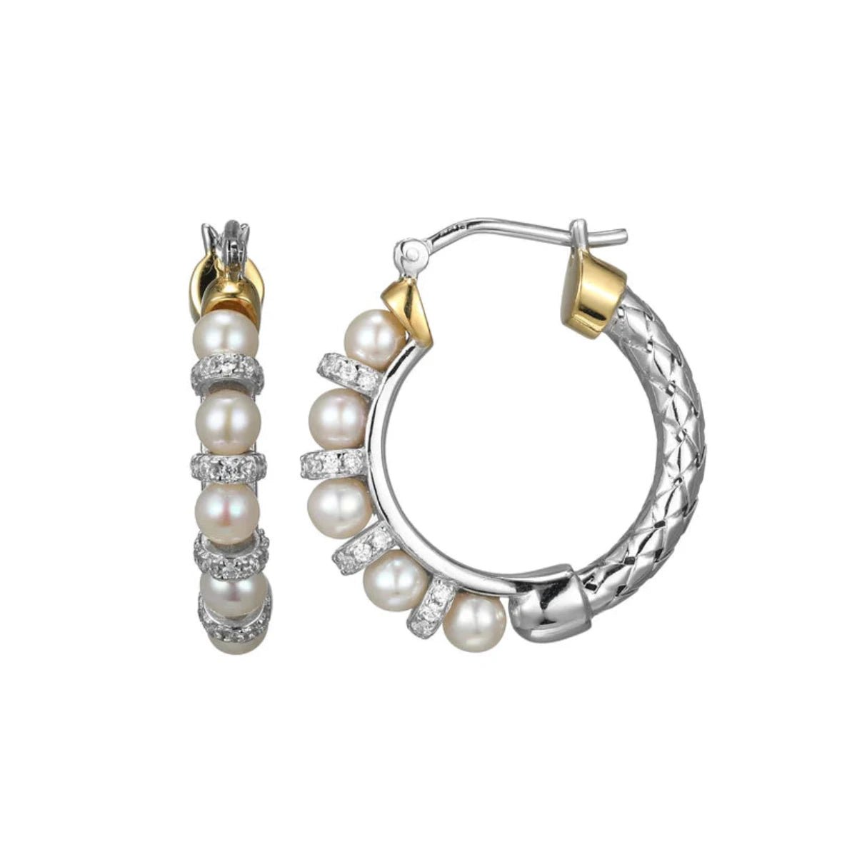 SS CZ and Pearl Mesh Hoop Earrings