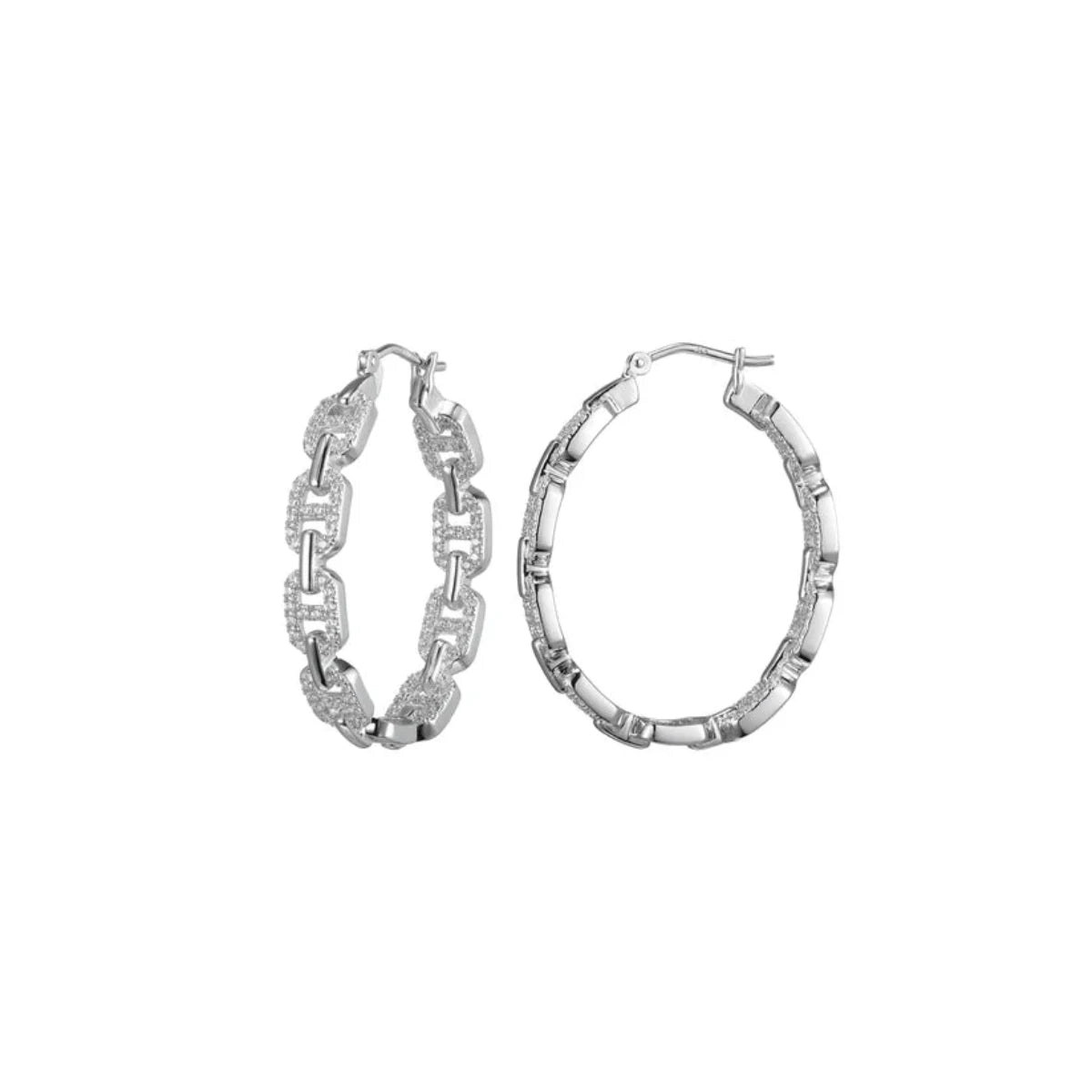 SS CZ Oval Link Hoop Earrings