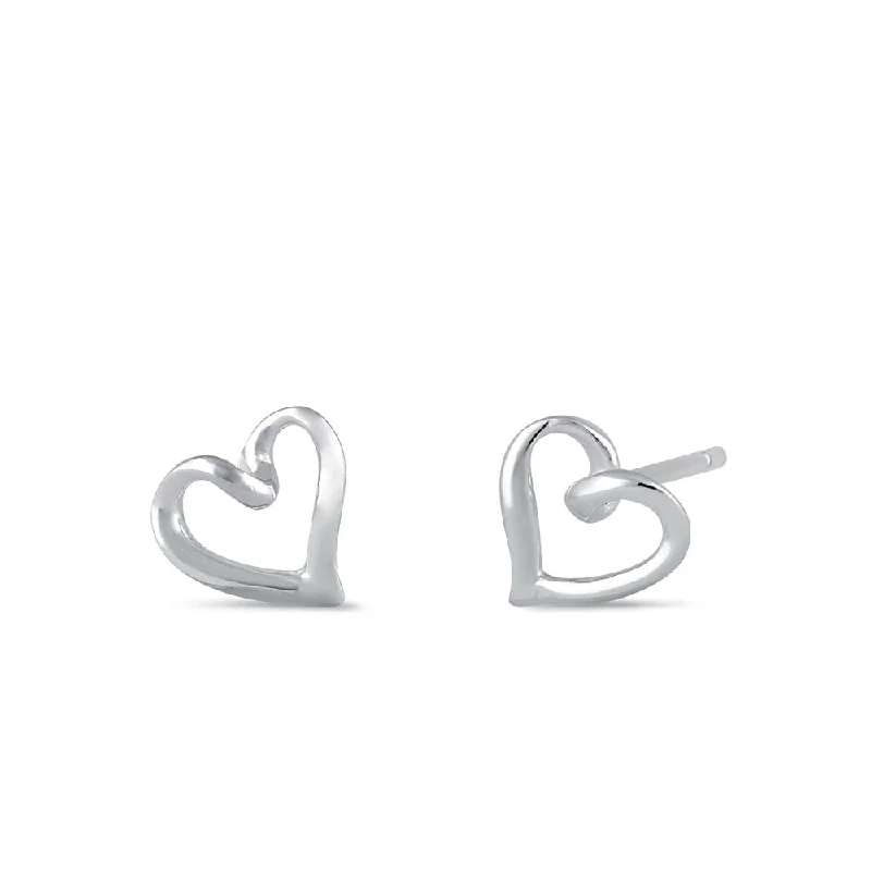 Sterling Silver Cursive Heart Stud Earrings