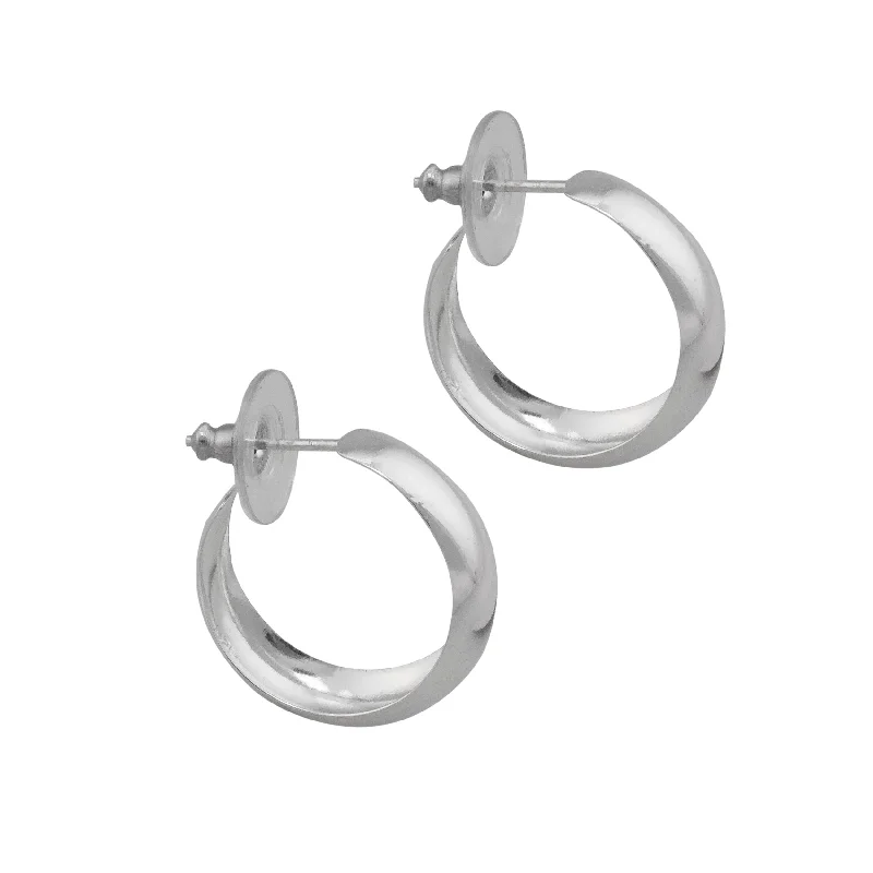 Sterling Silver Dome Hoop Post Earrings