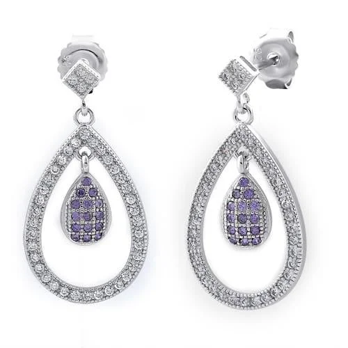 Sterling Silver Double Drop Amethyst CZ Dangle Earrings