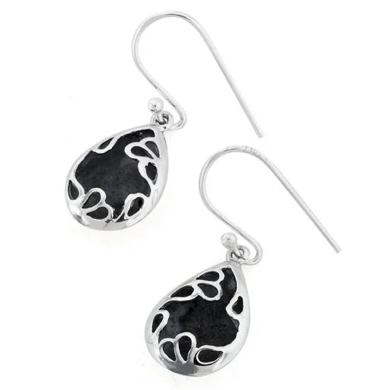 Sterling Silver Hollow Unique Teardrop Oxidized Dangle Earrings