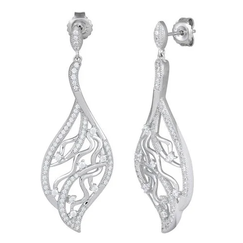 Sterling Silver Tear Drop Marquise CZ Dangle Earrings