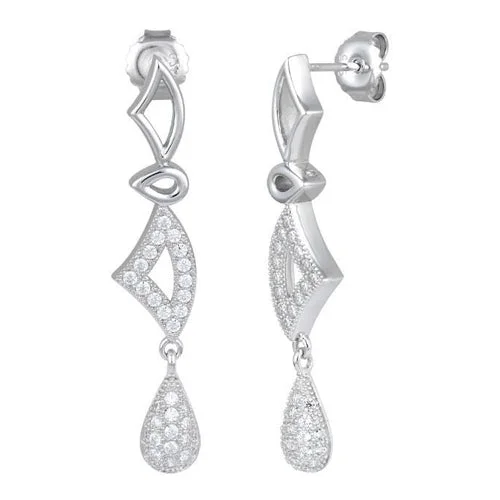 Sterling Silver Triangle Drop CZ Dangle Earrings