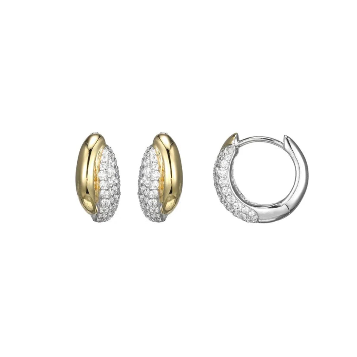 SS Two-Tone CZ 14mm Hoop Earrings