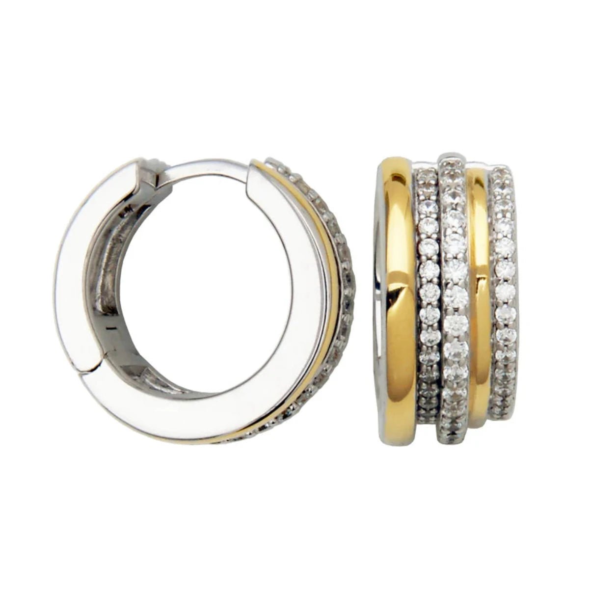 SS Two-Tone CZ 17.5mm Wide Hoop Earrings