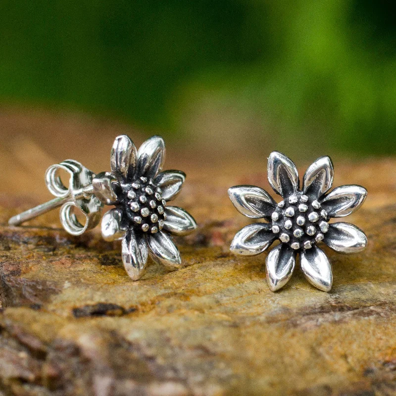 Sunflower Love Sterling Silver Stud Earrings