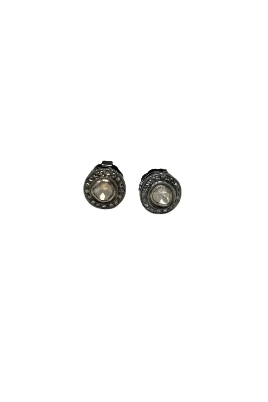 The Woods STOCK Small Silver Pave Halo Diamond Studs