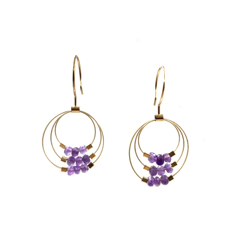 Trinity Hook Earrings, Gold & Amethyst