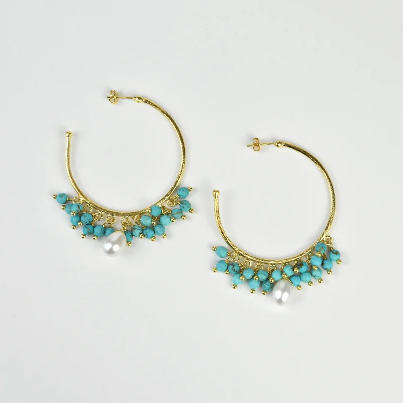 Turquoise and Pearl Hoops