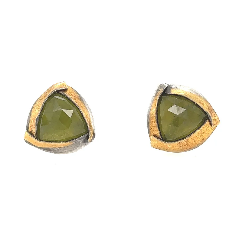 Vessonite Triangle Fold Keum-Boo Studs