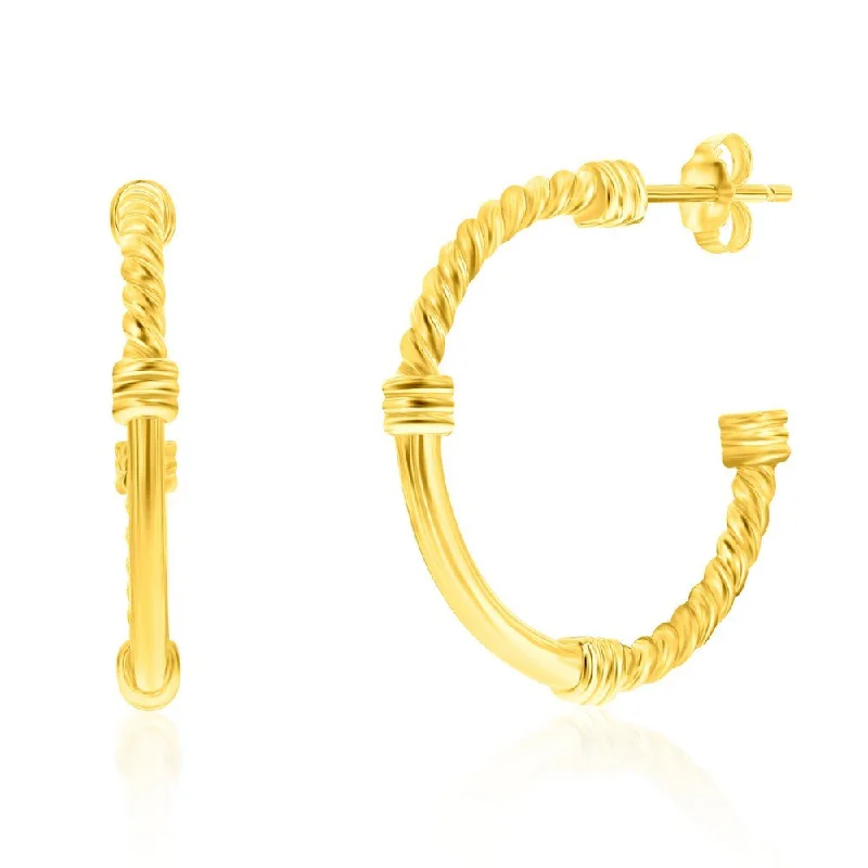 YGP Sterling 28mm Rope & Polished Half Hoop Earrings