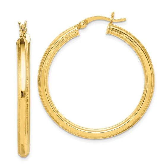 YGP Sterling 3x35mm Round Grooved Hoop Earrings