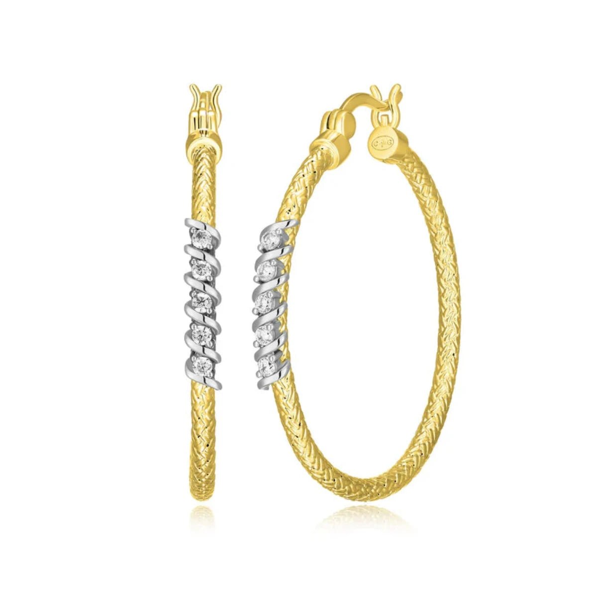 YGP Sterling CZ 35mm Mesh Hoop Earrings