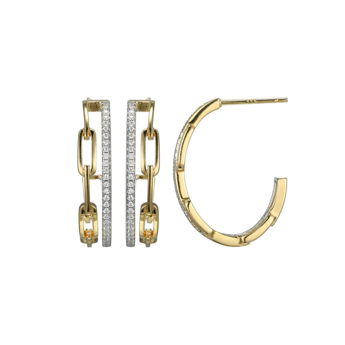 YGP Sterling CZ Paperclip Double Hoop Earrings