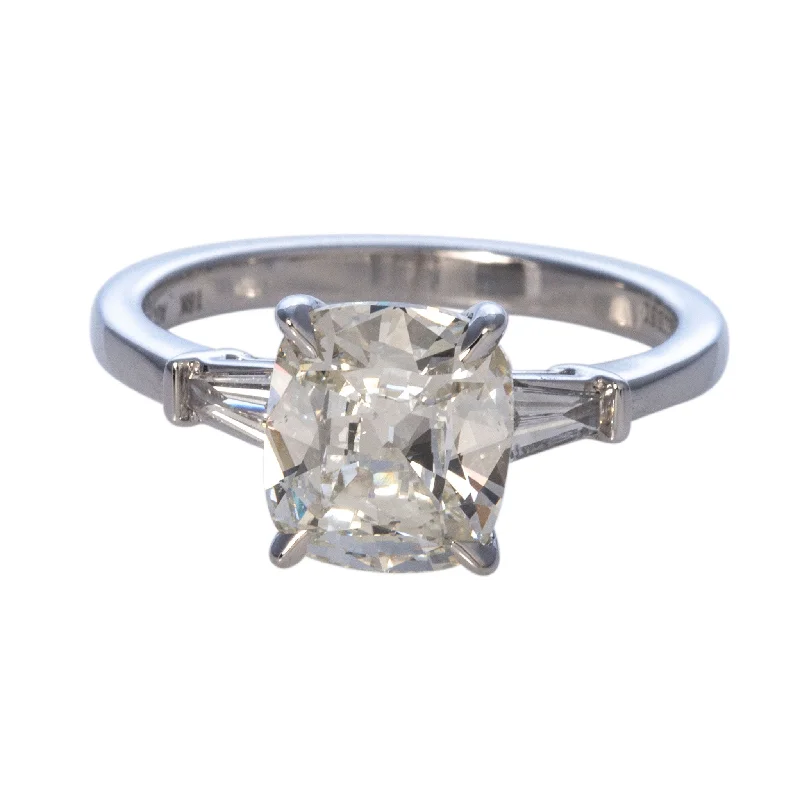 1.5ct Cushion Center & .17ct Baguette Side Diamond 18K Gold Ring