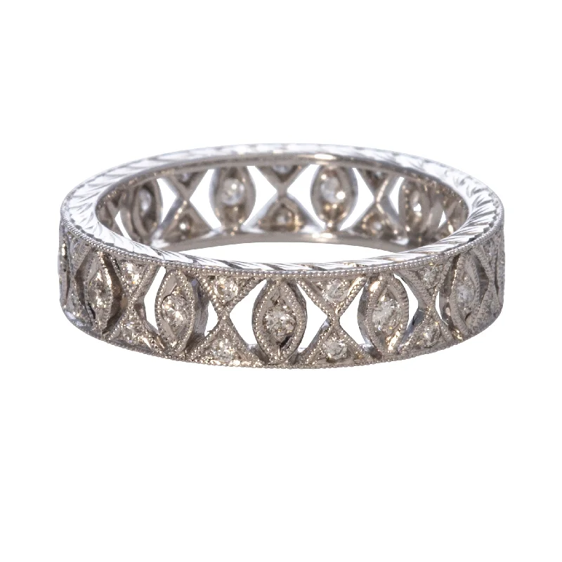 Art Deco Style Diamond Milgrain Eternity 18K White Gold Band