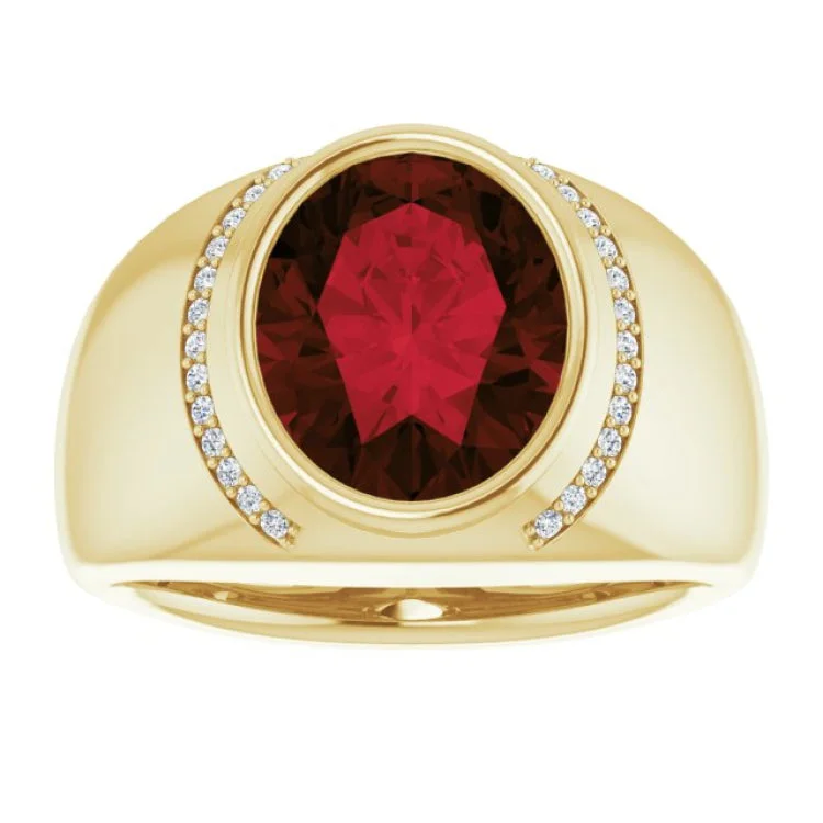 14K Yellow Natural Mozambique Garnet & 1/8 CTW Natural Diamond Ring