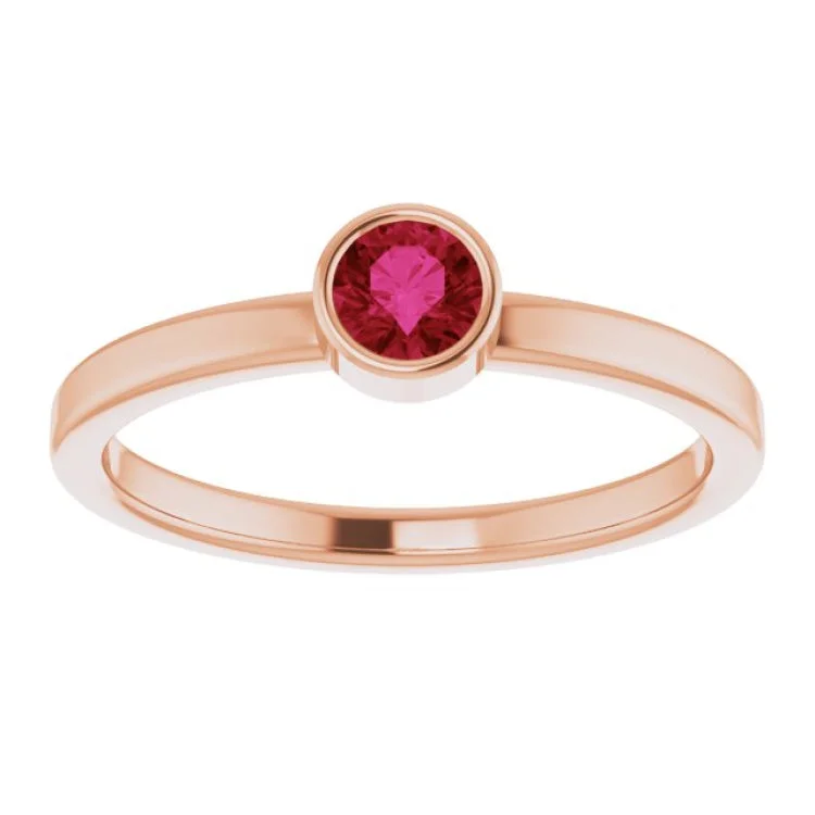 14K Rose 4 mm Natural Ruby Ring