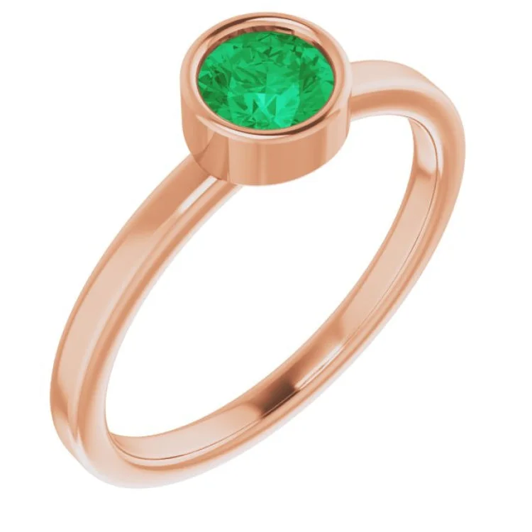 14K Rose 5 mm Lab-Grown Emerald Ring