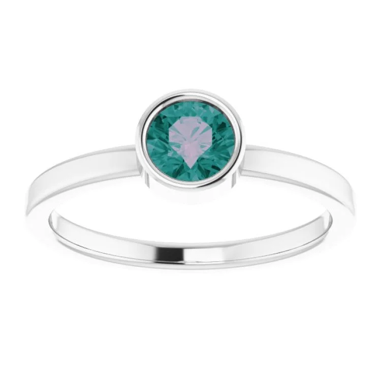 14K White 5 mm Lab-Grown Alexandrite Ring