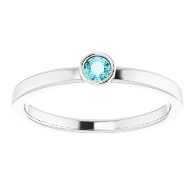 14K White 3 mm Natural Blue Zircon Ring