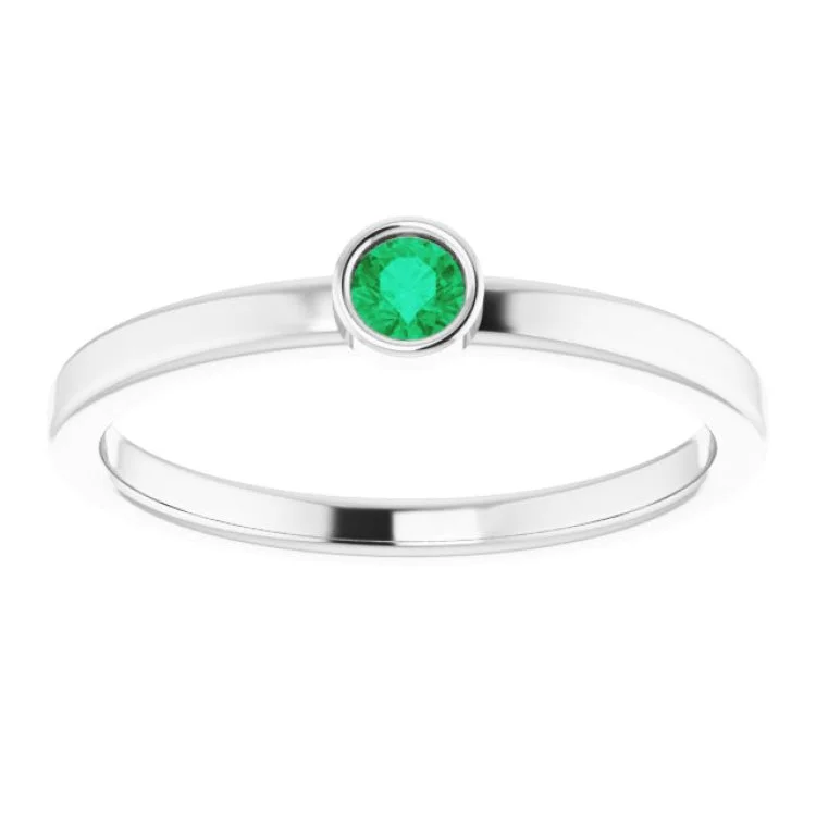 14K White 3 mm Natural Emerald Ring