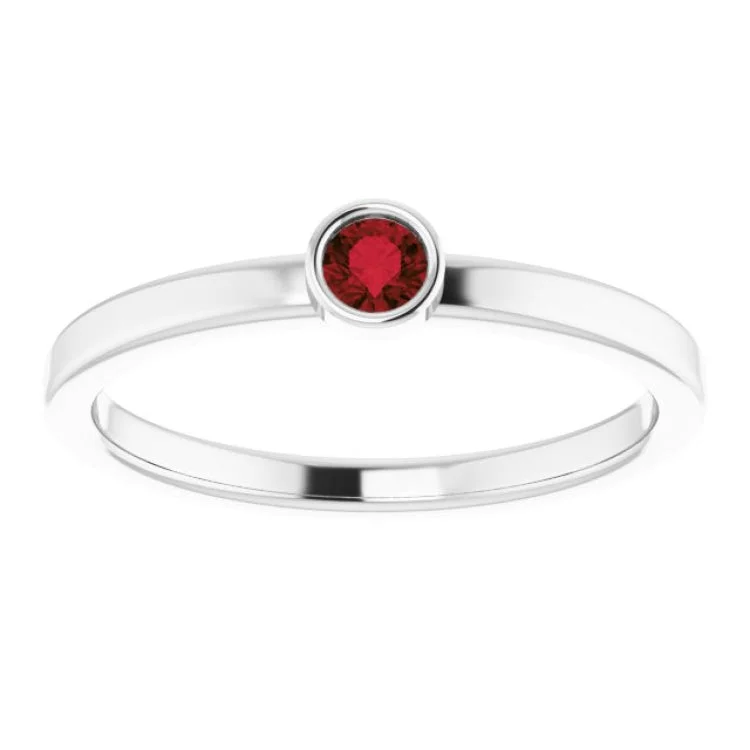 14K White 3 mm Natural Mozambique Garnet Ring