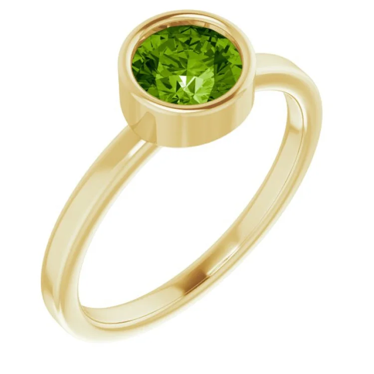 14K Yellow 6 mm Natural Peridot Ring