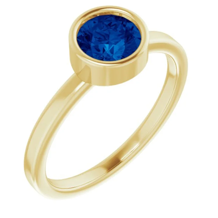 14K Yellow 6 mm Lab-Grown Blue Sapphire Ring