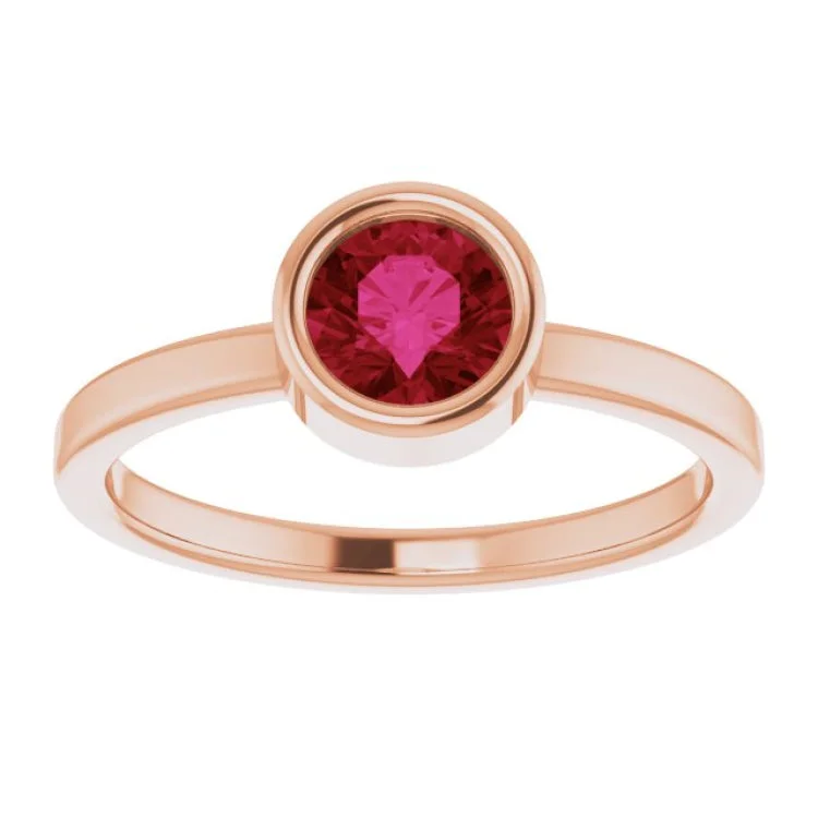 14K Rose 5.5 mm Lab-Grown Ruby Ring