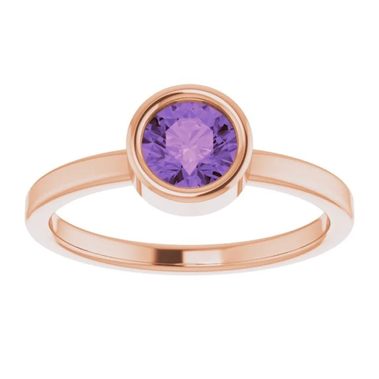 14K Rose 5.5 mm Natural Amethyst Ring