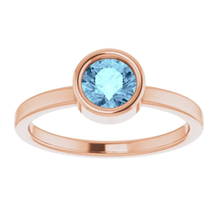 14K Rose 5.5 mm Natural Aquamarine Ring