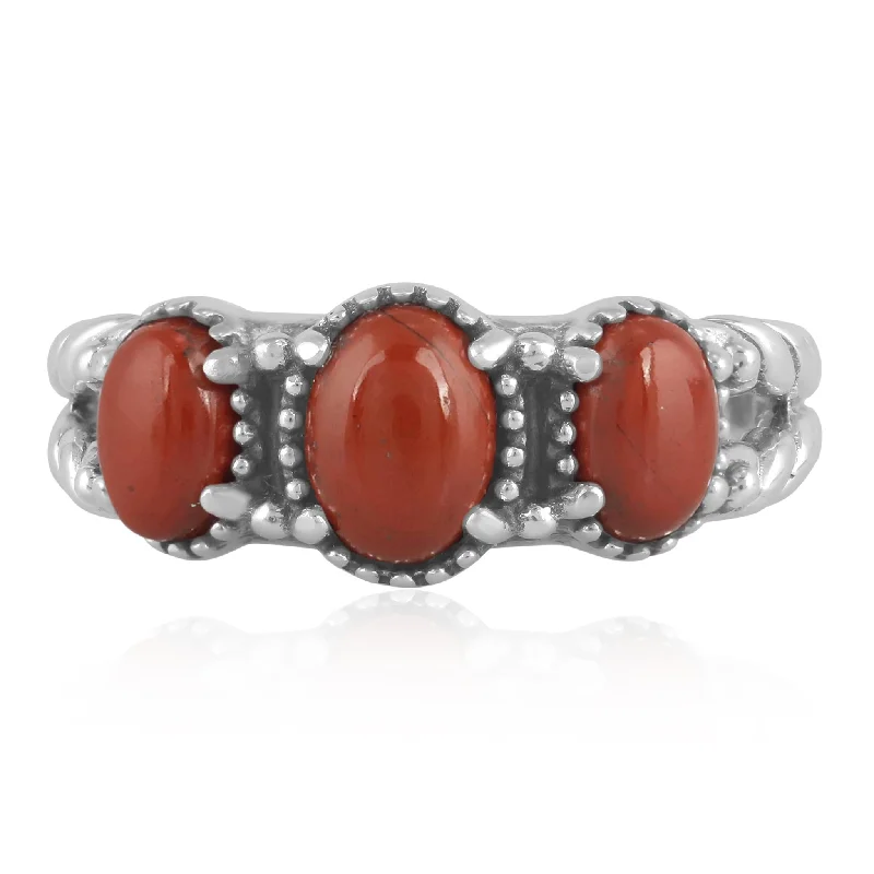 EXCLUSIVELY OURS! Sterling Silver Red Jasper 3-Stone Ring, Sizes 5 to 10