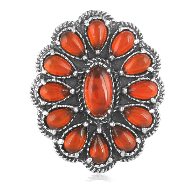 EXCLUSIVELY OURS! Sterling Silver Red Onyx Gemstone Flower Cluster Ring, Sizes 5 to 10