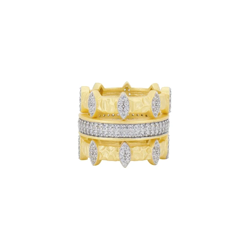 Freida Rothman Petals in Bloom Texutured 3-Stack Ring