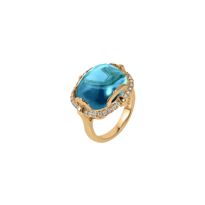 Goshwara Cushion Cabochon Blue Topaz 18K Gold Ring