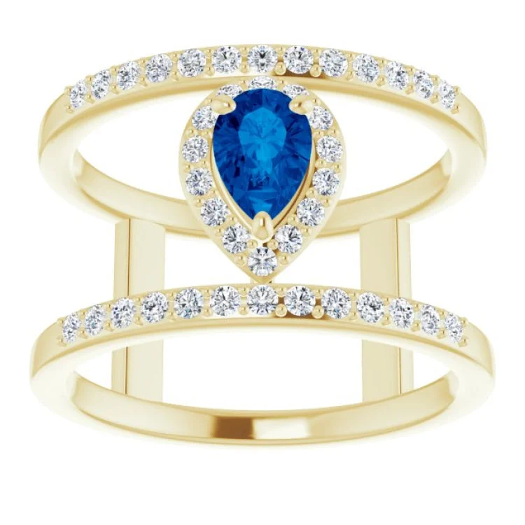 14K Yellow Natural Blue Sapphire & 1/3 CTW Natural Diamond Ring