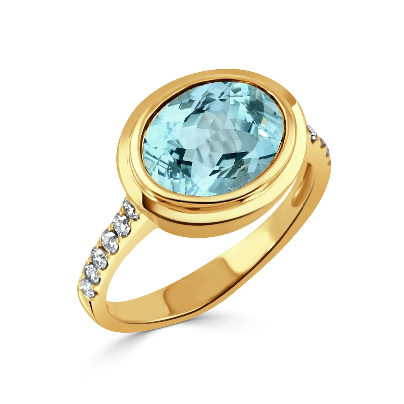 Oval Blue Topaz & Pavé Diamond 18K Yellow Gold Ring