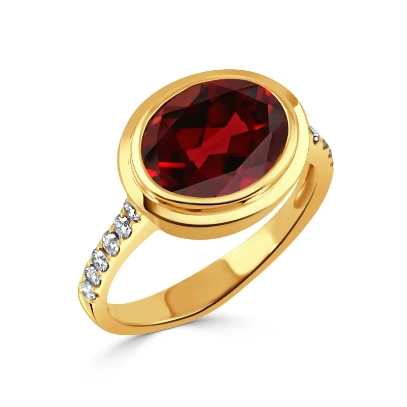 Oval Garnet & Pavé Diamond 18K Yellow Gold Ring