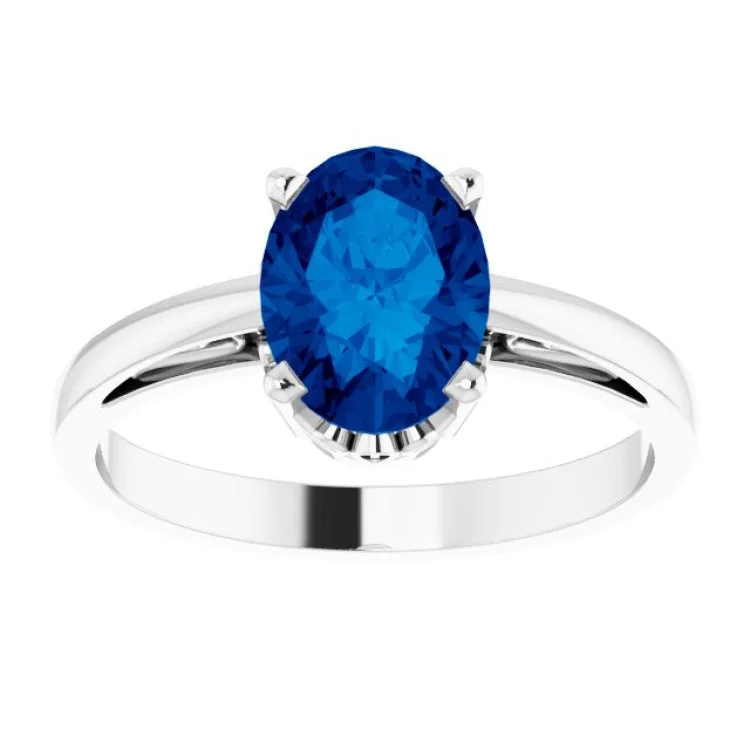 14K White Lab-Grown Blue Sapphire Solitaire Ring