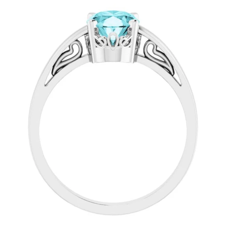 14K White Natural Blue Zircon Solitaire Ring